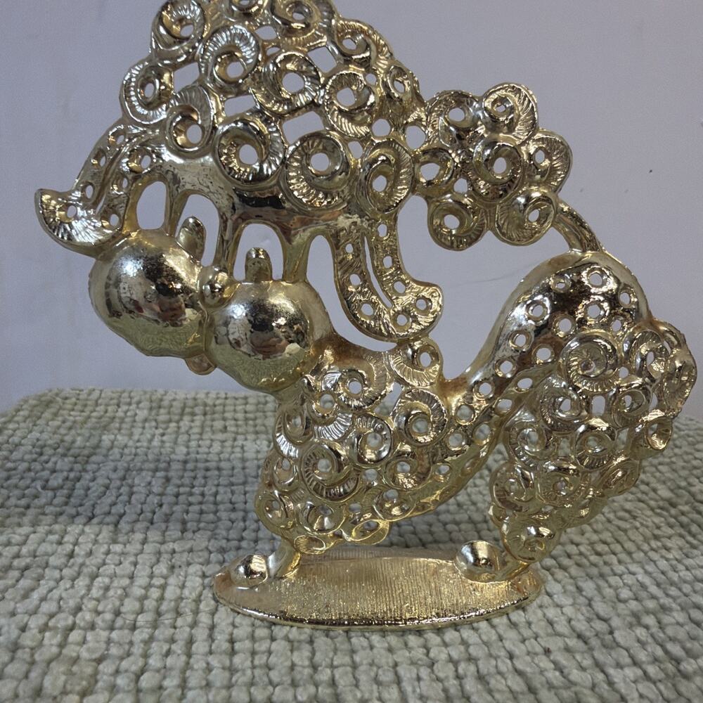 Vintage Gold Tone Metal Poodle Earring Holder Organizer Vanity Decor Revere